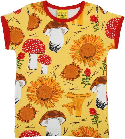 DUNS Sweden Top Short Sleeve - Sunflowers & Mushrooms Sunshine Yellow